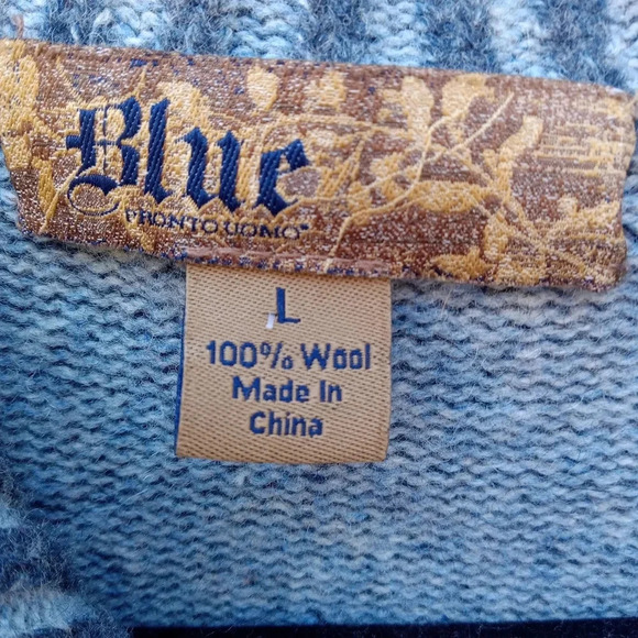 Men's Wool Sweater Pronto Uomo Full Zip Long Sleeve Pockets 100% Wool Blue Large - Picture 4 of 8